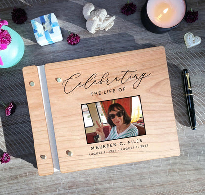 Memorial guest book photo cover detail