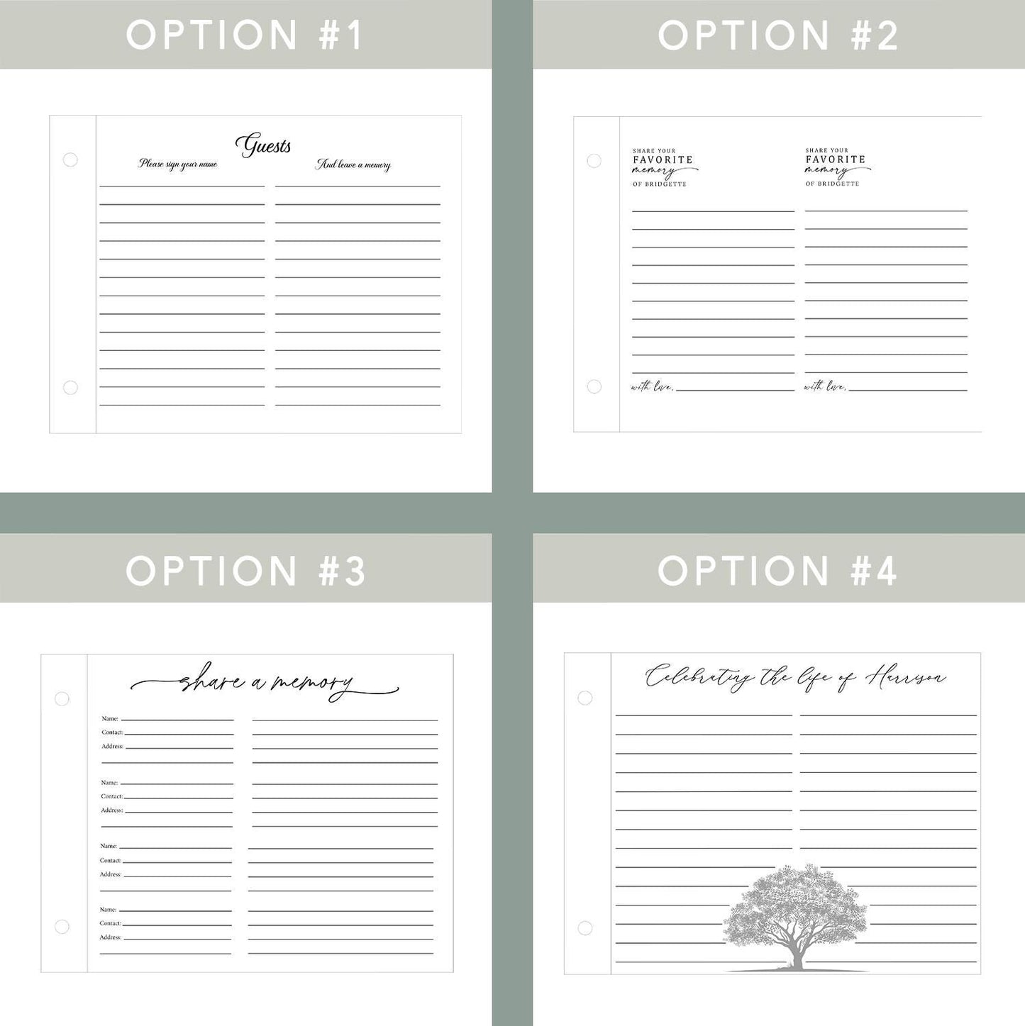 Memorial guest book personalization