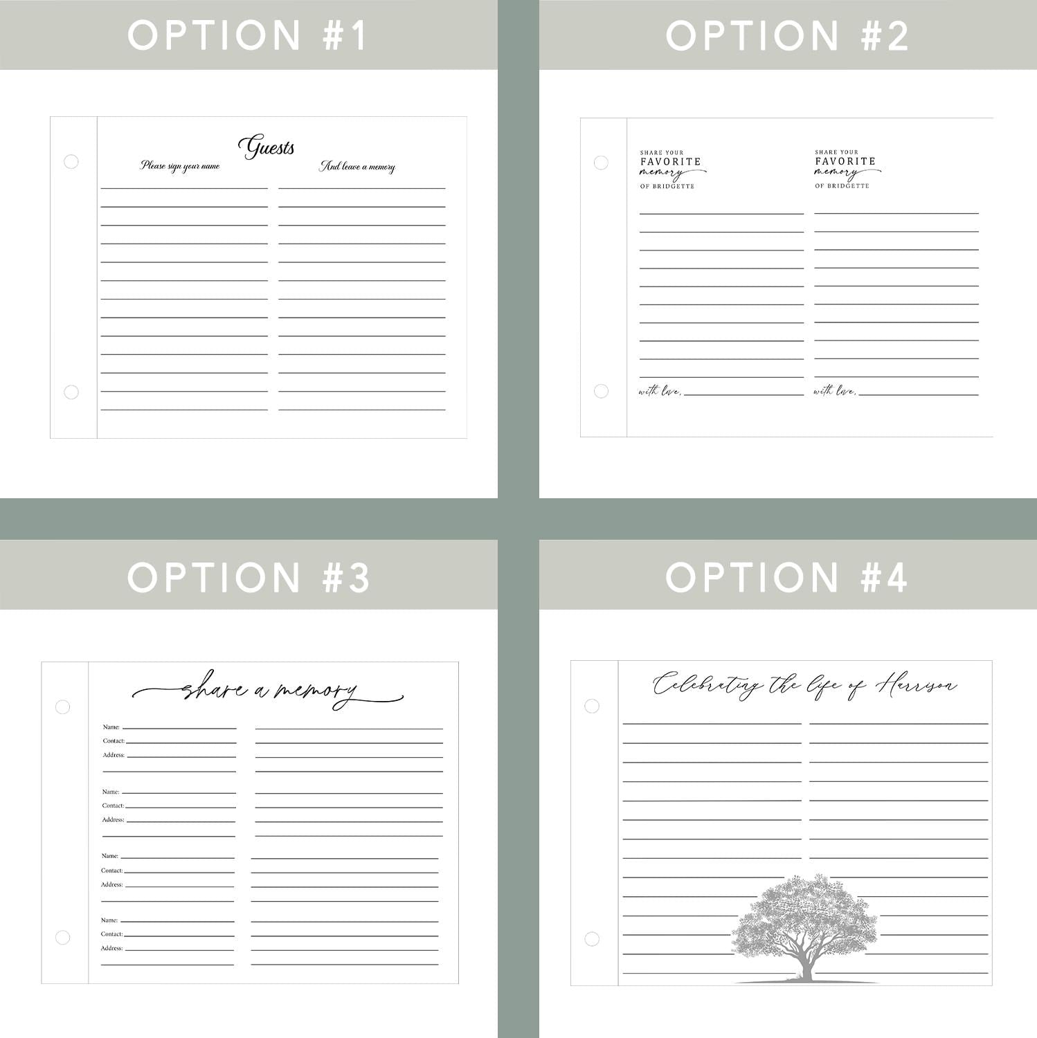Memorial guest book personalization