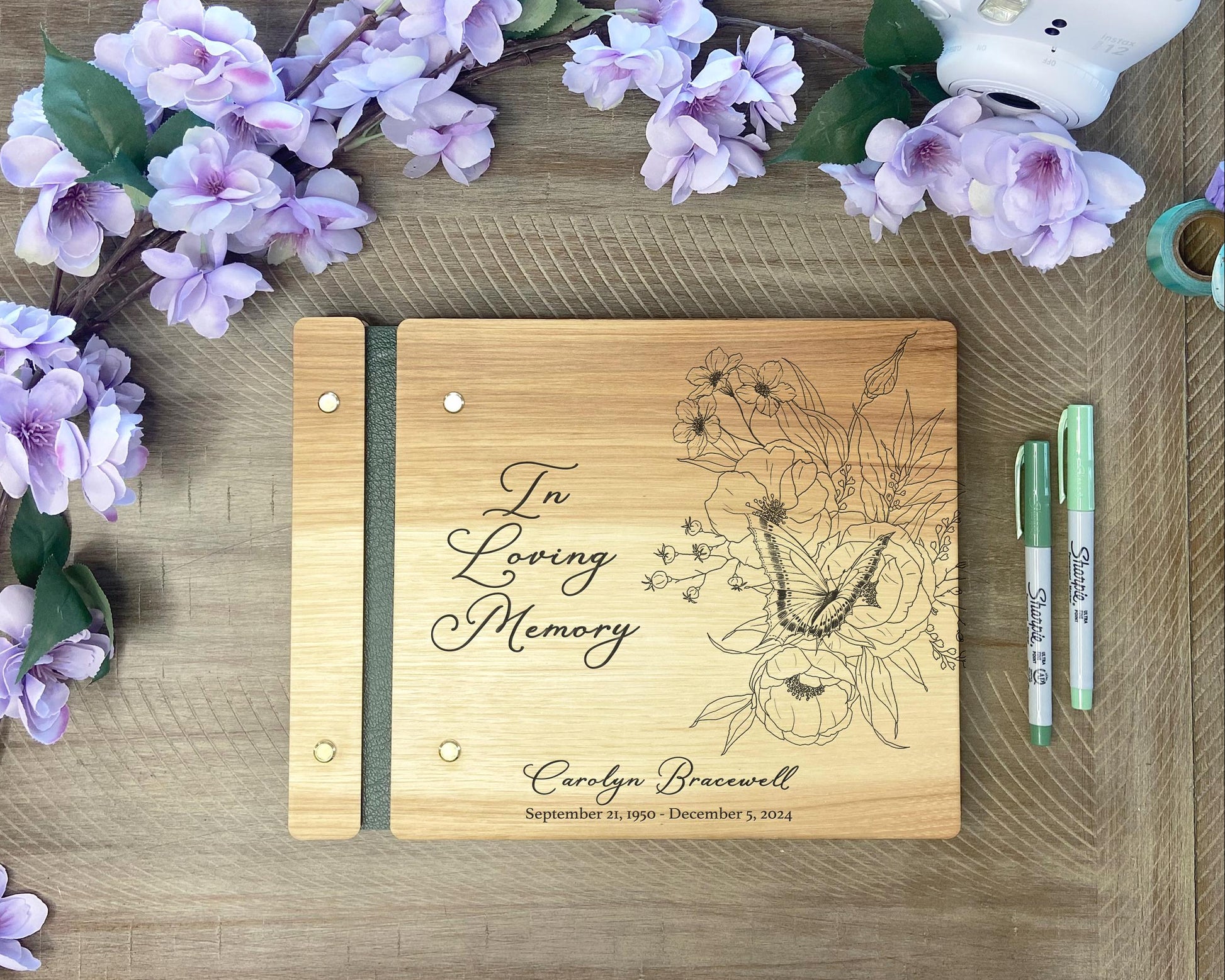 Butterfly memorial guest book engraved cover