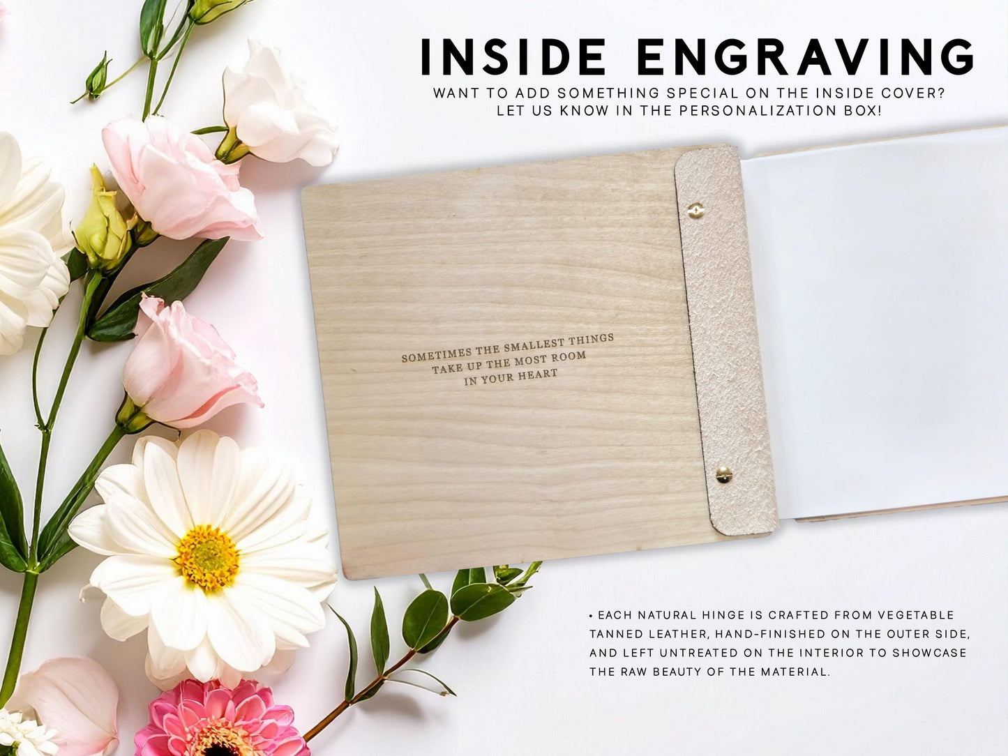 Personalized desert themed guest book open showing interior pages