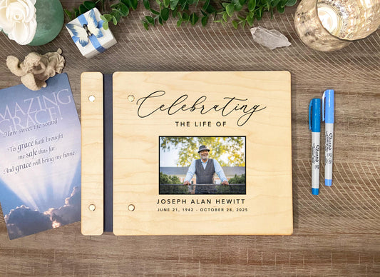 Celebration of Life memorial guest book with color printed photo