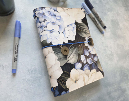 Hydrangea Delight leather traveler's notebook cover