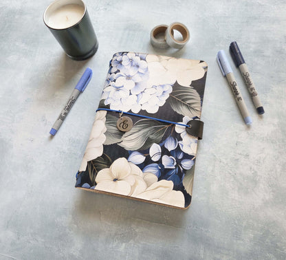 Hydrangea Delight leather traveler's notebook cover