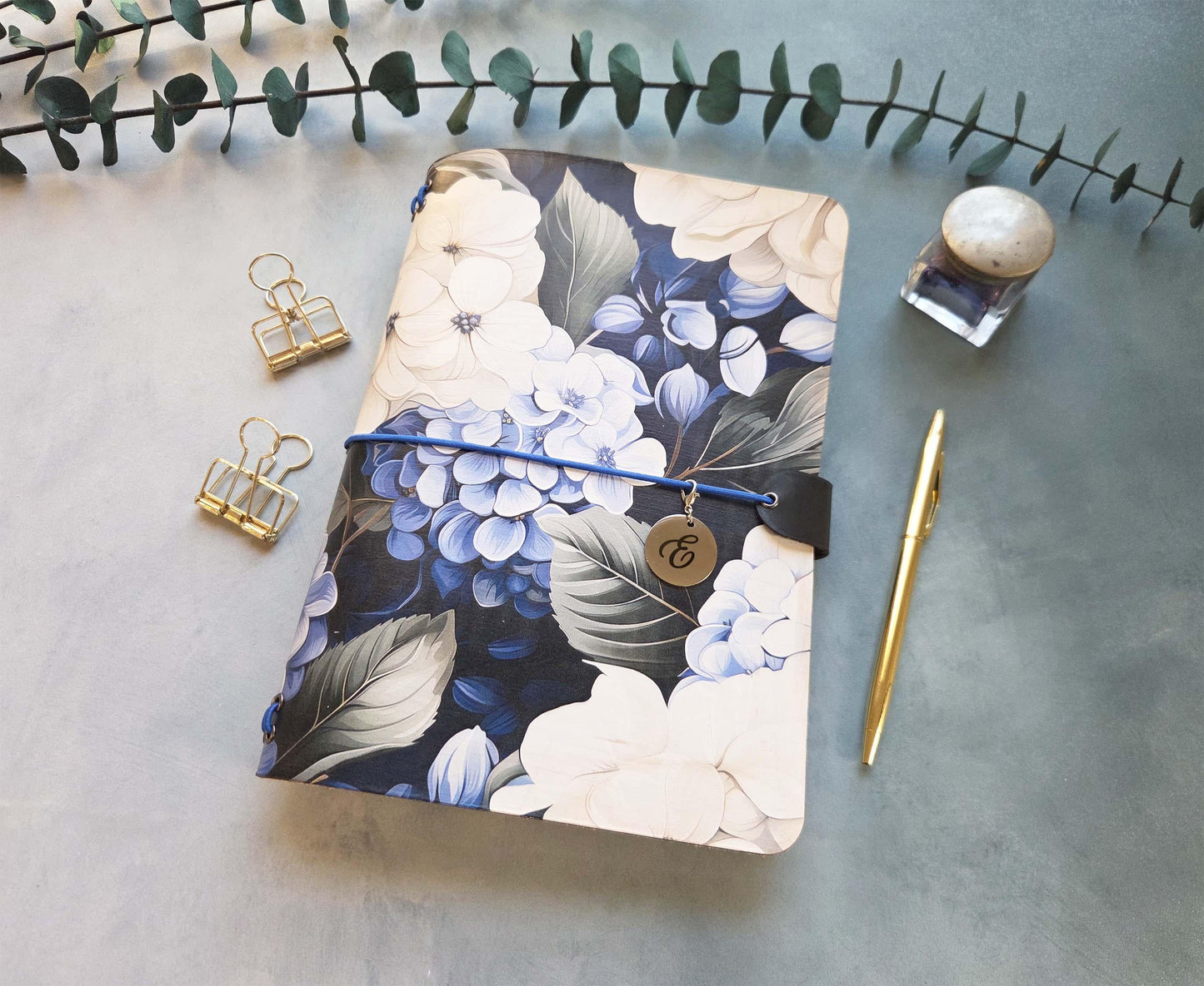 Hydrangea Delight leather traveler's notebook cover