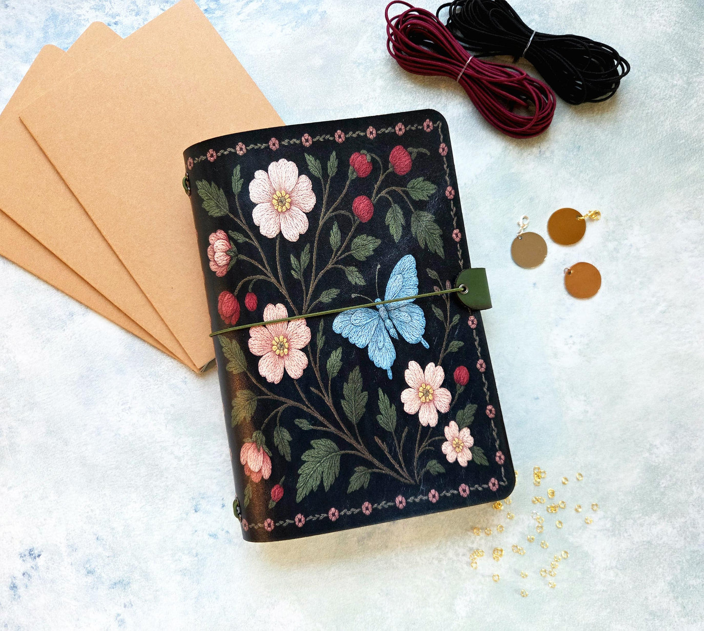 Leather Traveler's Notebook - Butterfly Garden