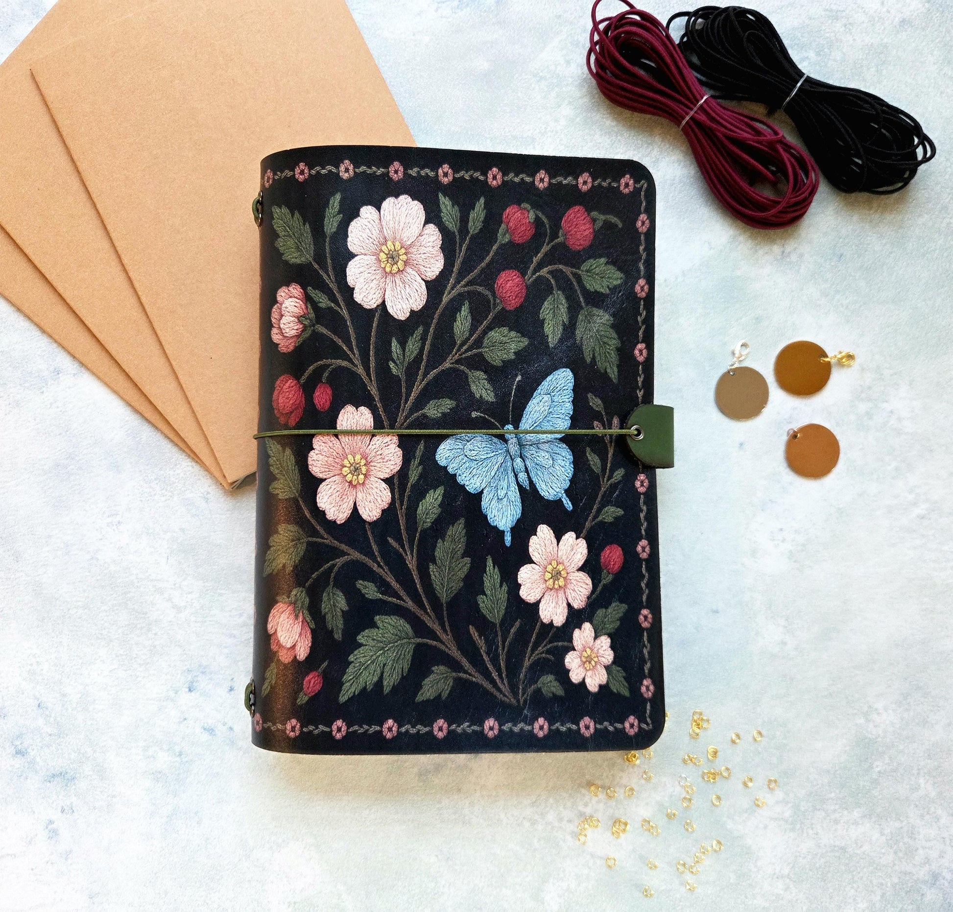 Leather Traveler's Notebook - Butterfly Garden
