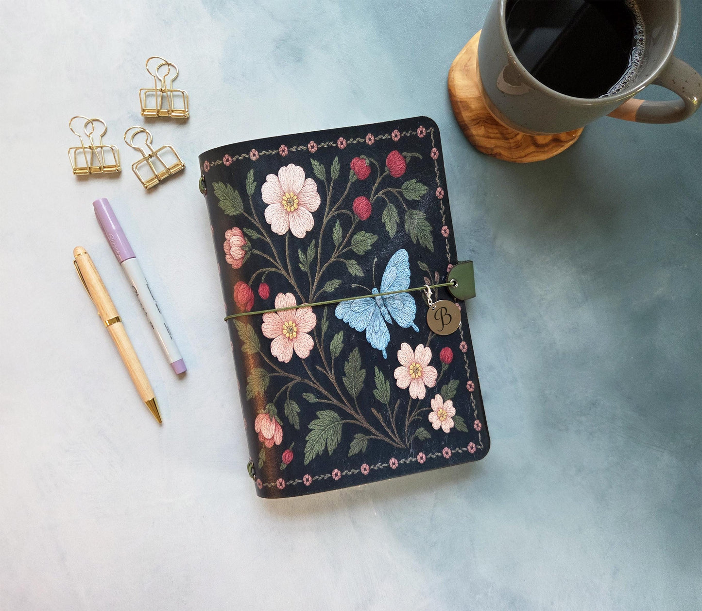 Leather Traveler's Notebook - Butterfly Garden