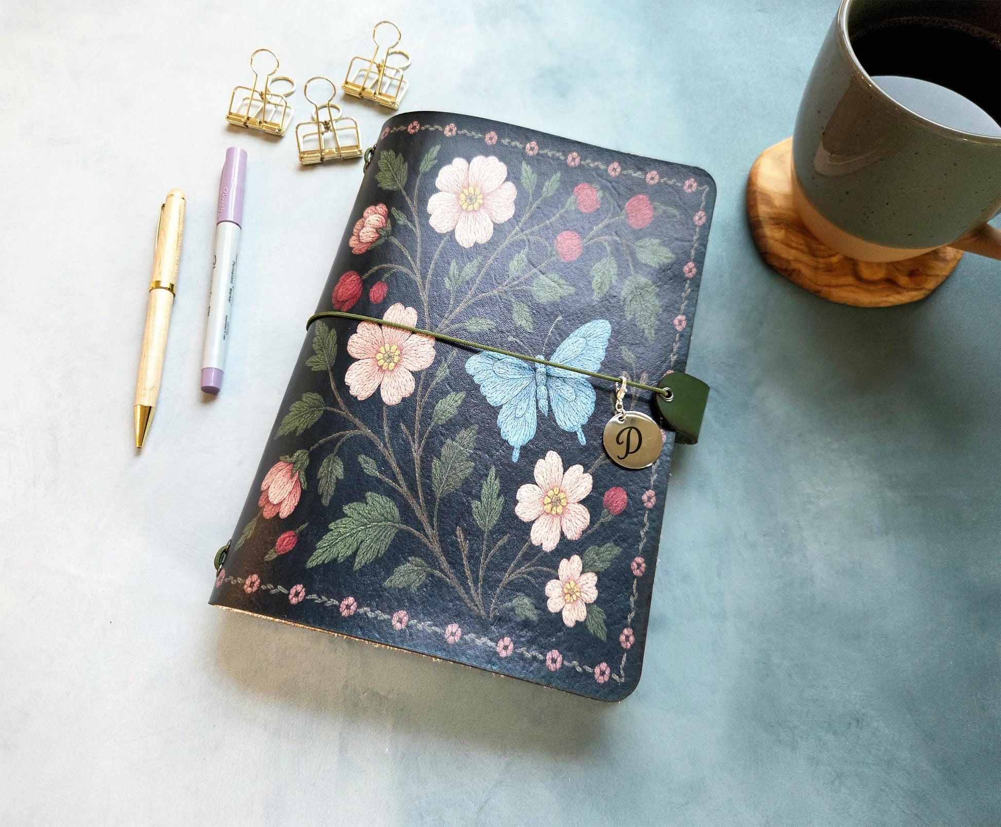 Leather Traveler's Notebook - Butterfly Garden