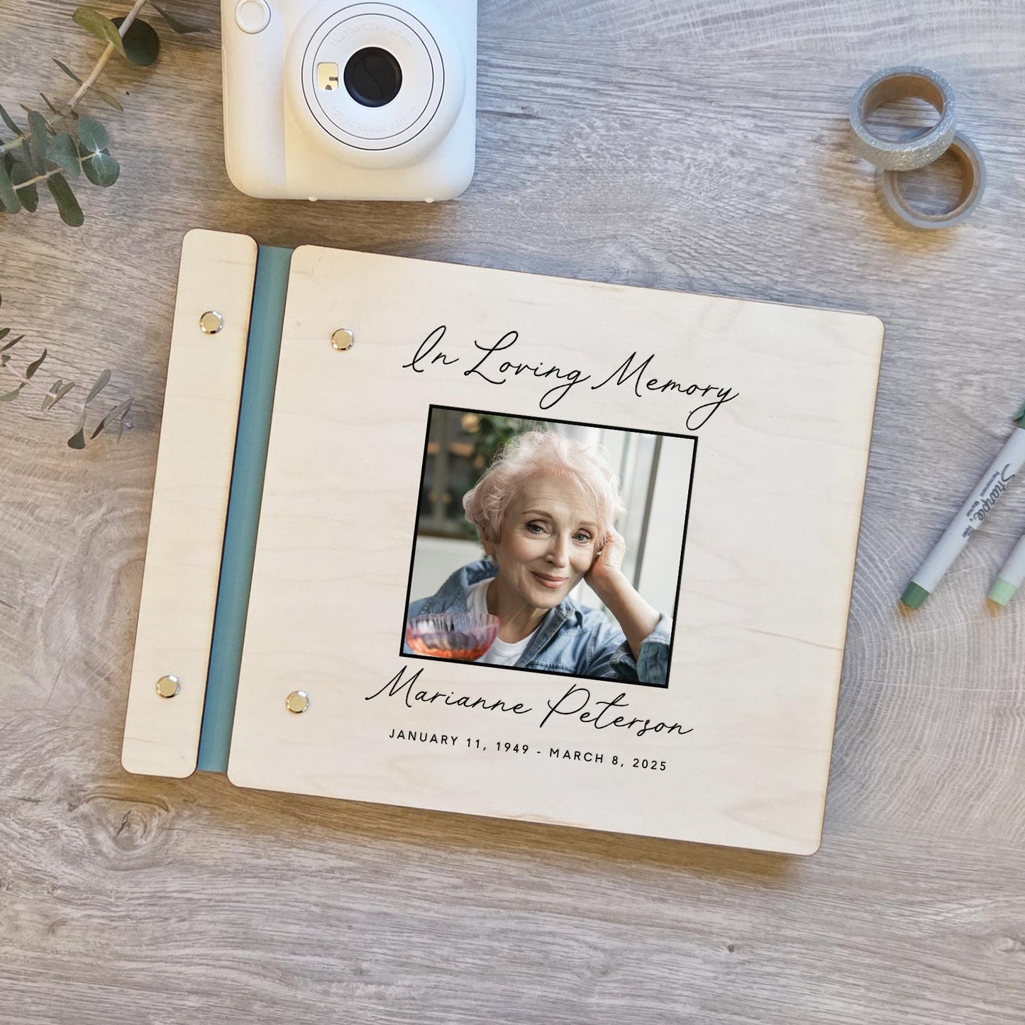In Loving Memory guest book with color printed photo