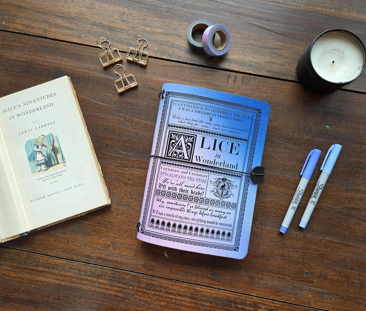 Alice in Wonderland Quotes leather traveler's notebook cover