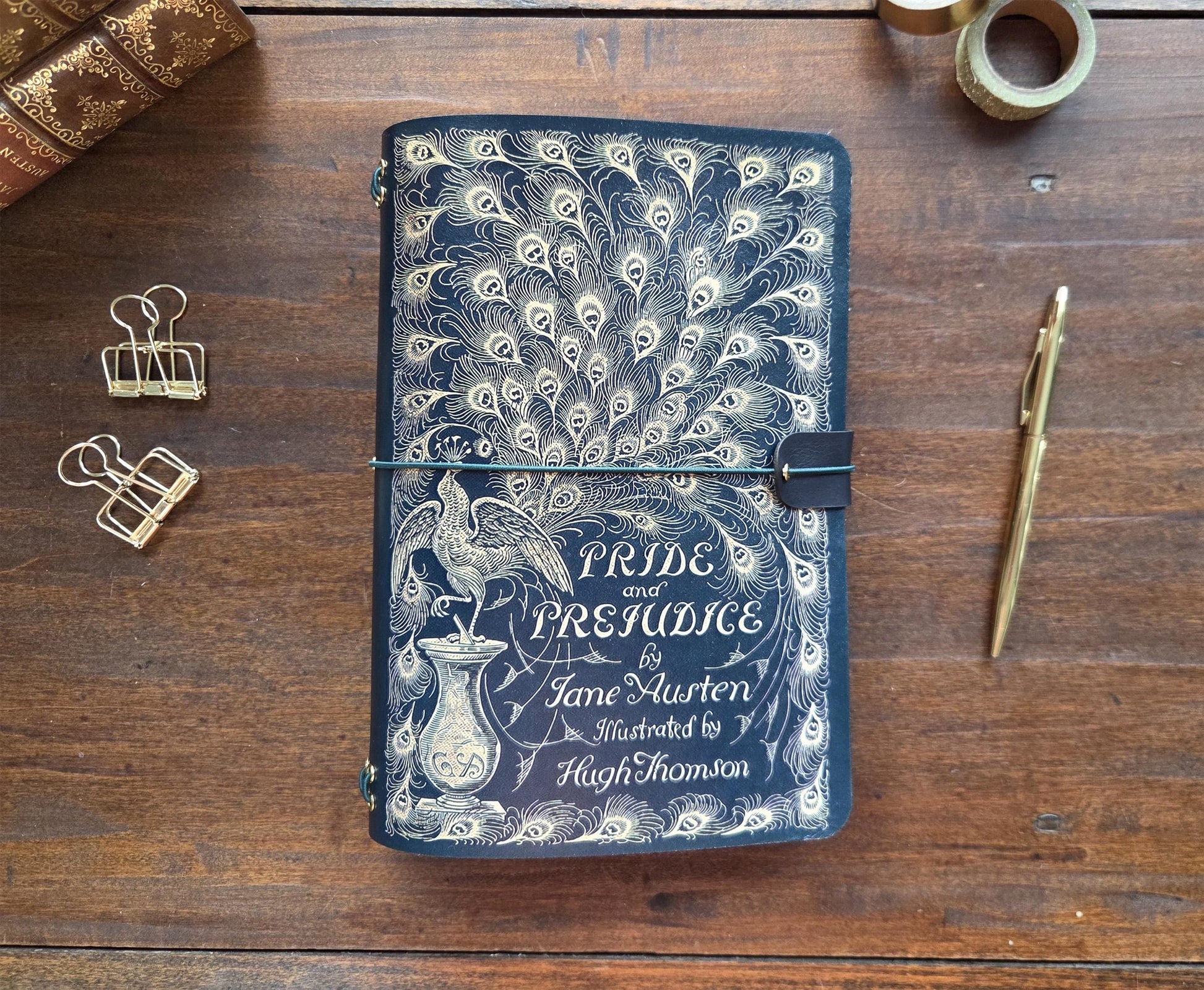 Jane Austen Pride and Prejudice Peacock Edition leather traveler's notebook cover