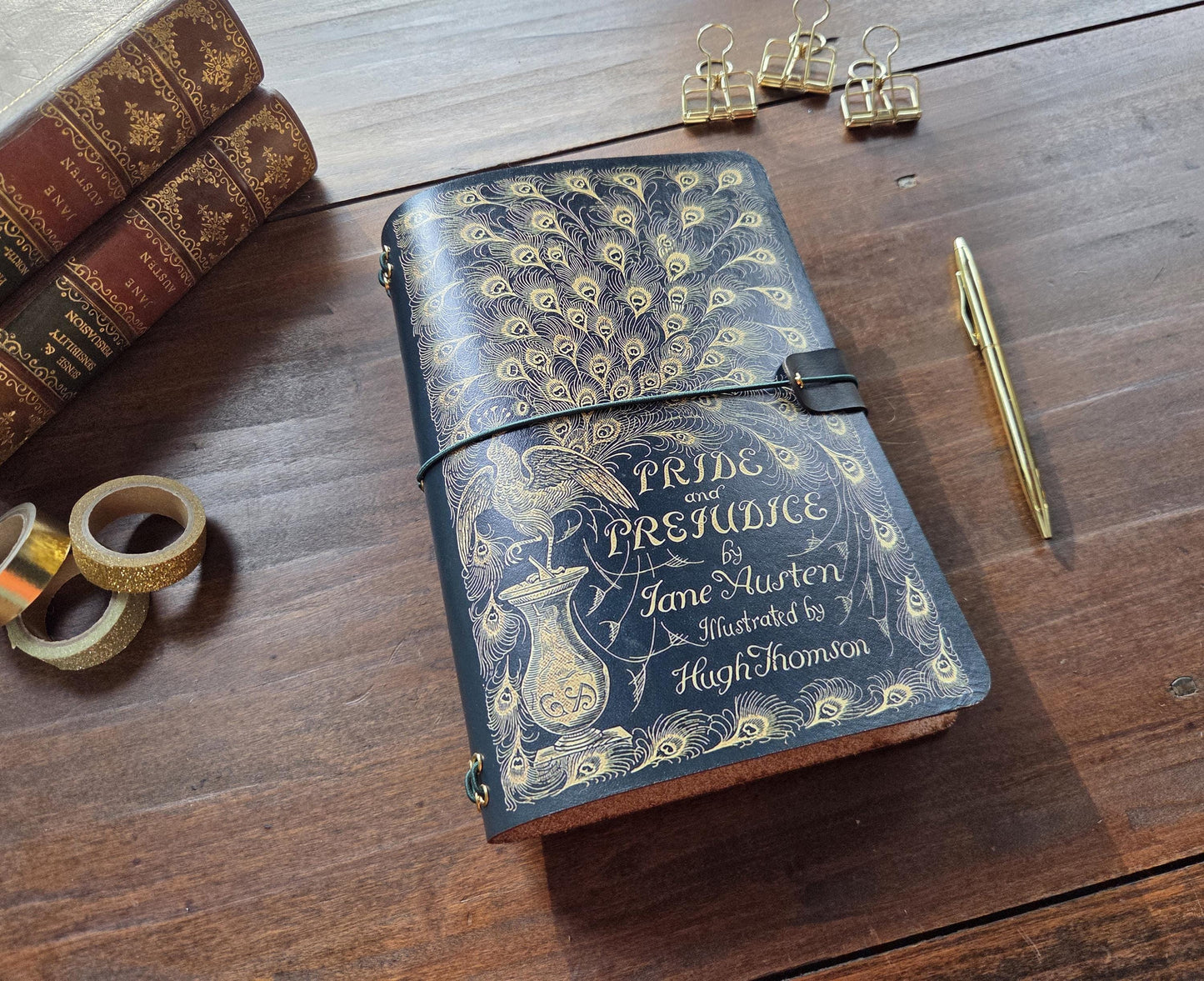 Jane Austen Pride and Prejudice Peacock Edition leather traveler's notebook cover