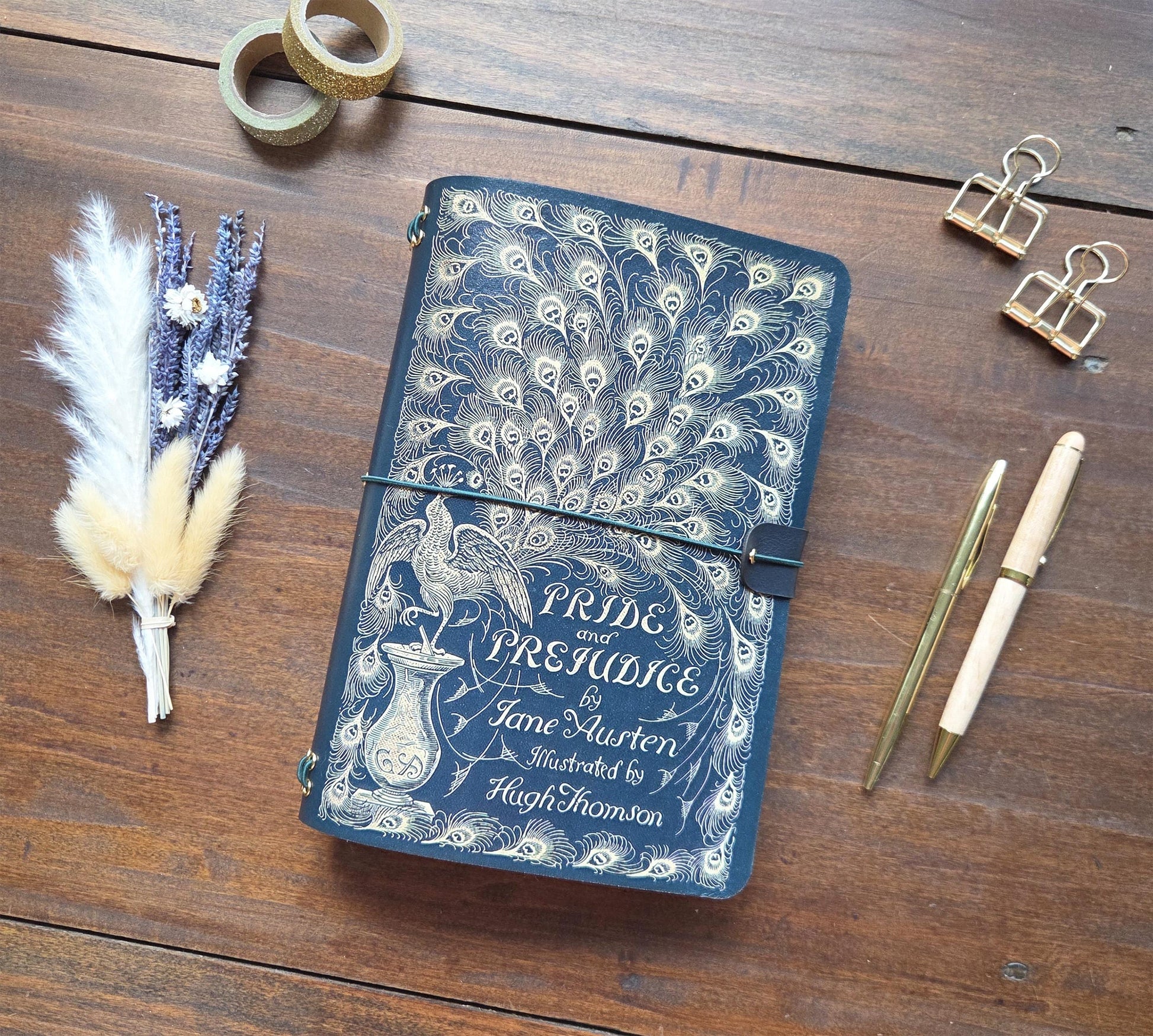 Jane Austen Pride and Prejudice Peacock Edition leather traveler's notebook cover