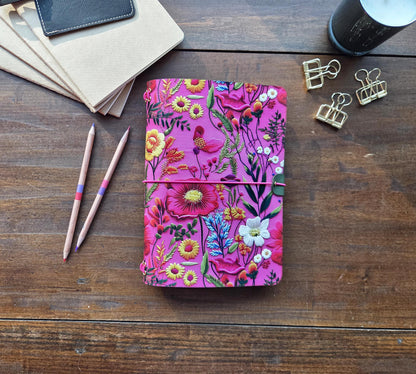 Vibrant Pink Botanical leather traveler's notebook cover – photo 14