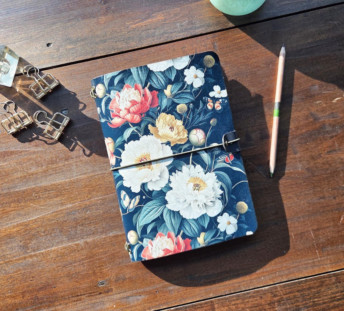 Midnight Romantic Garden leather traveler's notebook cover