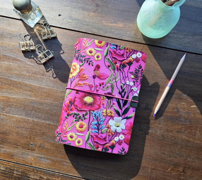 Vibrant Pink Botanical leather traveler's notebook cover – photo 4