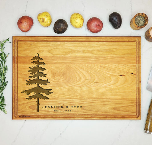 Rustic Custom Cutting Board with Pine Tree - Dragon Forged Studios