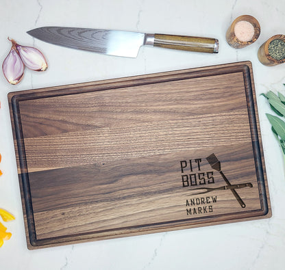 Pit Boss Custom Engraved Cutting Board For Dad, Grandfather, Brother, Husband - Dragon Forged Studios