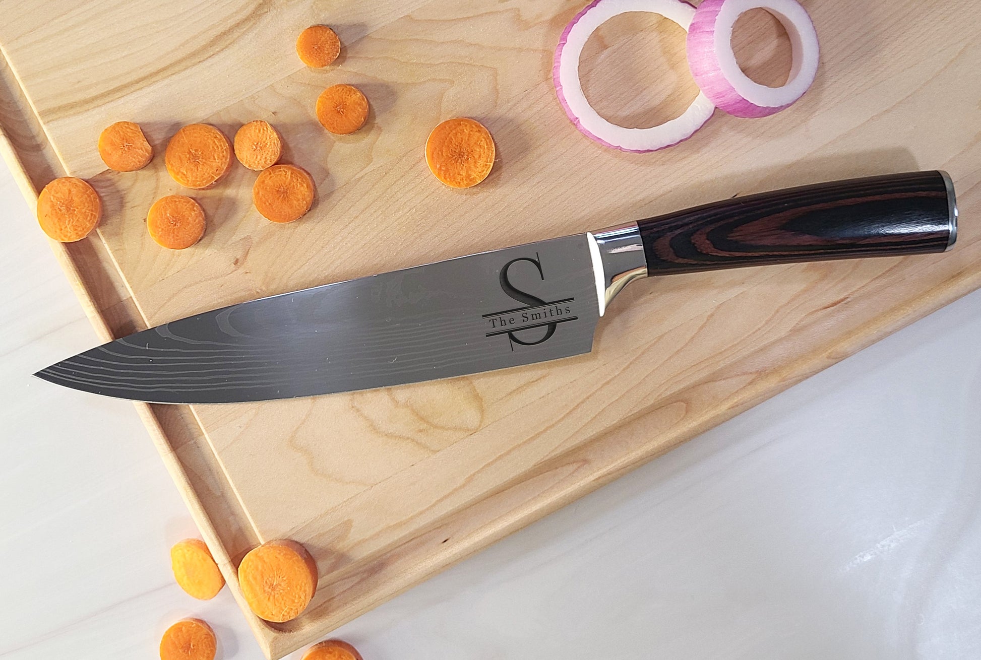 Personalized Chef Knife. Custom Engraved Stainless Steel Blade Chef Knife. Gift for Chef. Monogram. - Dragon Forged Studios