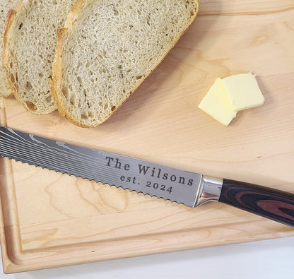 Personalized Bread Knife. Custom Engraved Stainless Steel Blade Bread Knife. Gift for Baker. Gift for Chef. Bread Lover Gift - Dragon Forged Studios
